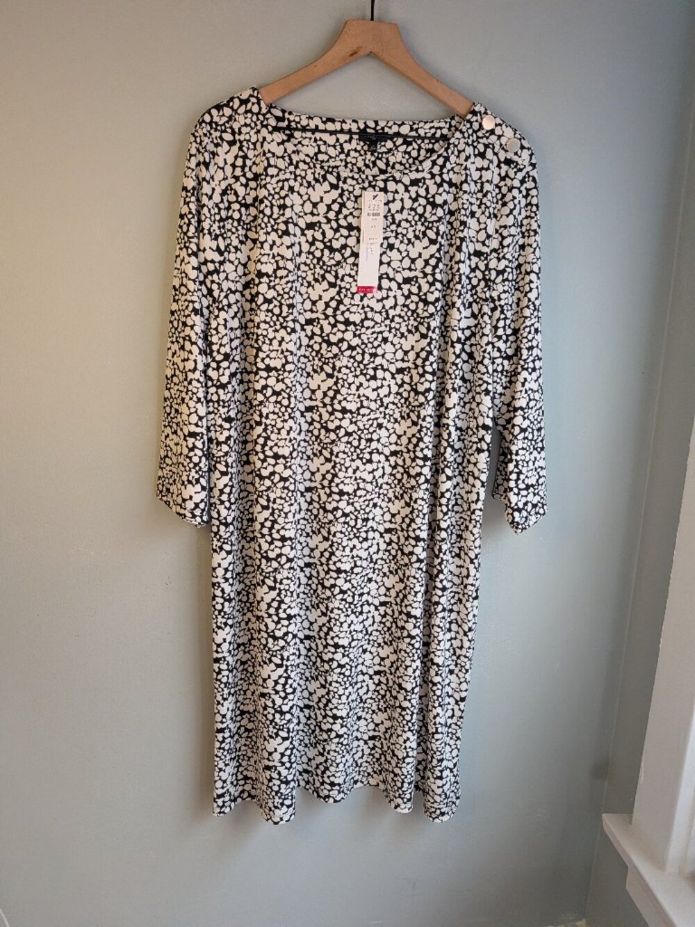 Talbots Plus Size 3X Stretchy Shift Dress 3/4 Sleeve Knee Length Stretch Black